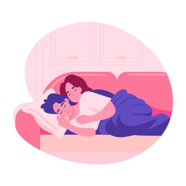 Birlikte uyuyan bir çift, düz çizim.