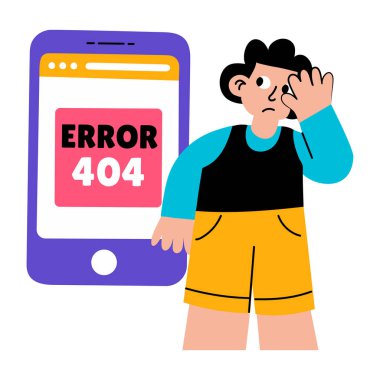 Düz biçim illüstrasyonu bir telefon hatası uyarısı ekranı gösteriyor