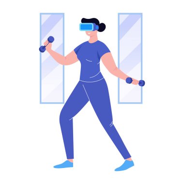 Bir kişinin vr egzersizi yaptığını gösteren düz bir çizim