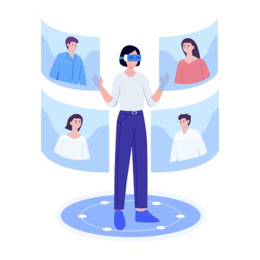 VR toplantısı yapan kişileri gösteren düz bir resim