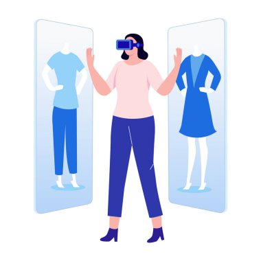 Sanal alışveriş yapan birini gösteren düz bir çizim