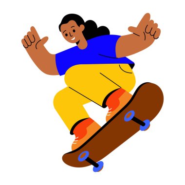 Bir kişinin kaykay yaptığını gösteren düz bir resim