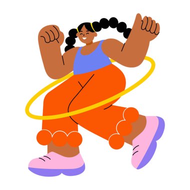 Bir kişinin hula hoop egzersizi yaptığını gösteren düz bir çizim