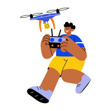 Bir insanın insansız hava aracı uçurduğunu gösteren düz bir çizim