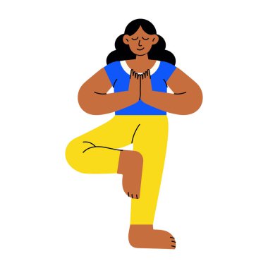 Bir insanı yoga yaparken gösteren düz bir çizim.