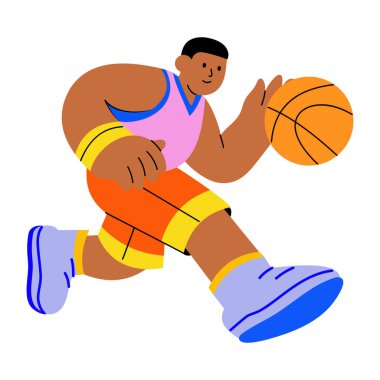 Basketbol oynayan birini gösteren düz bir çizim