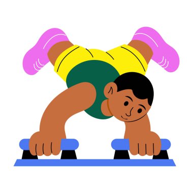 Bir karakteri egzersiz yaparken gösteren düz bir çizim