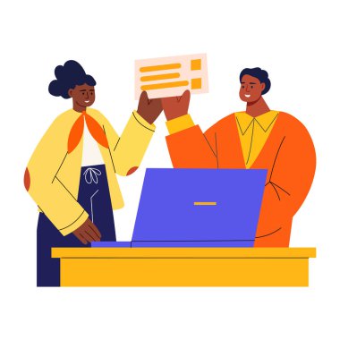 Karakterlerin eşit ücret aldığını gösteren düz bir çizim