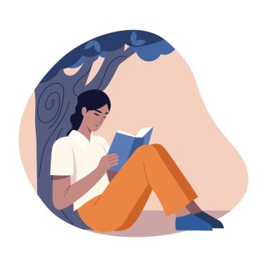 Açık havada kitap okuyan birini gösteren düz bir resim