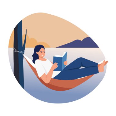 Bir kişinin hamak okumasını gösteren düz bir resim