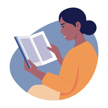 Bir kitap okuyucuyu gösteren düz bir çizim