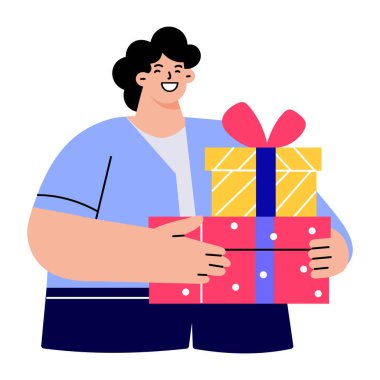 Karakterin hediye aldığını gösteren düz bir çizim