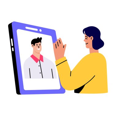 Bir karakteri arkadaşıyla sohbet ederken gösteren düz bir çizim