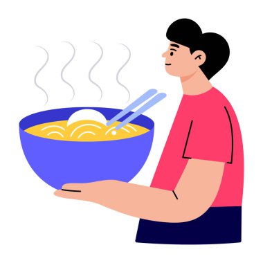 Bir karakterin Ramen teslimatı aldığını gösteren düz bir resim