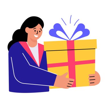 Bir hediye paketi tutan karakteri gösteren düz biçim çizimi