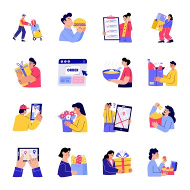 Set of Parcel Delivery Flat Style Illustrations 