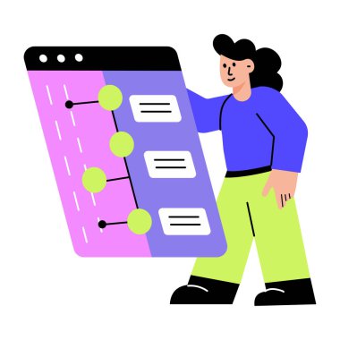 Veri arayüzünün holografik görüntüsünü gösteren düz biçim illüstrasyonu