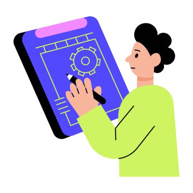 Yeni bir aygıtın prototipini gösteren düz bir çizim