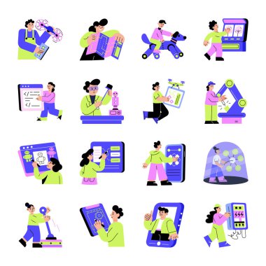 Düz Stil Teknoloji Resimleri Seti 