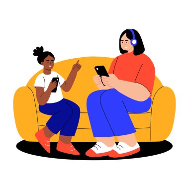 Anne kızını gösteren düz bir çizim.