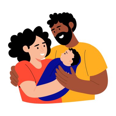 Aile sevgisini gösteren düz bir çizim