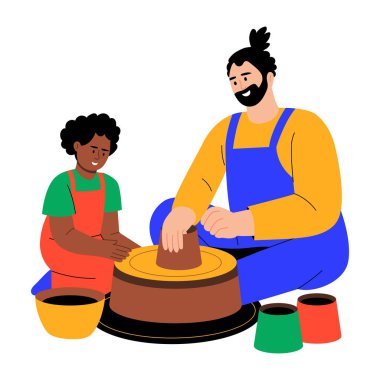Çömlek yapımını gösteren düz bir çizim