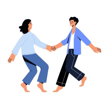 İki arkadaşın dans edişini gösteren düz bir resim