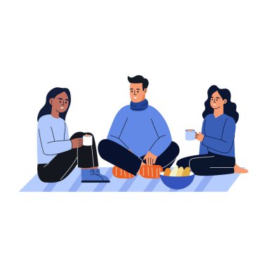 Arkadaşların pikniğini gösteren düz bir çizim