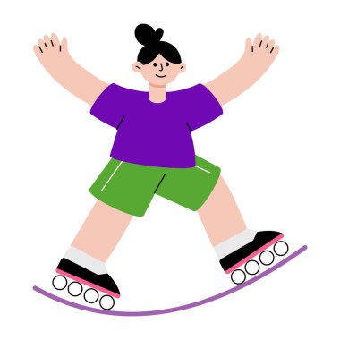 Bir çocuğun paten kaymaktan hoşlandığını gösteren düz bir çizim.