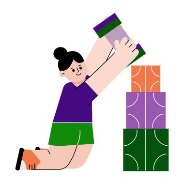 Bir çocuğun yapı taşlarını gösteren düz bir çizim