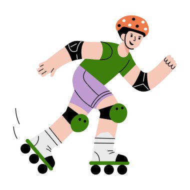Bir çocuğun paten kaydığını gösteren düz bir çizim.
