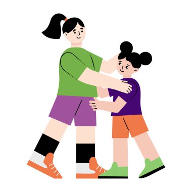 Bir çocuğun kucaklaşmasını gösteren düz bir resim.