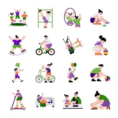 Düz Stil Oynayan Çocuklar Seti 