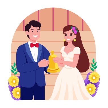 Düğün çanlarını gösteren düz bir çizim.