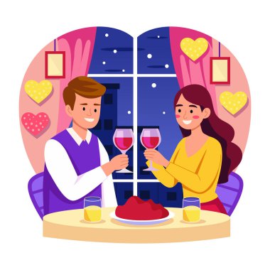 Şampanya içen çifti gösteren düz bir resim.