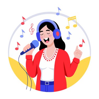 Bir kızın şarkı söylediğini gösteren düz bir çizim.