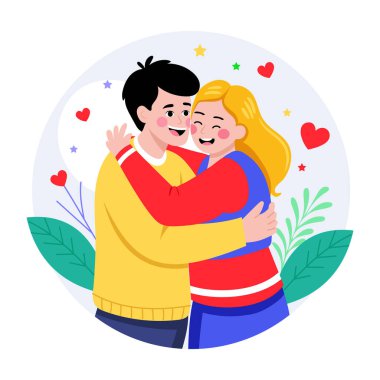 Bir çiftin kucaklaşmasını gösteren düz bir resim.