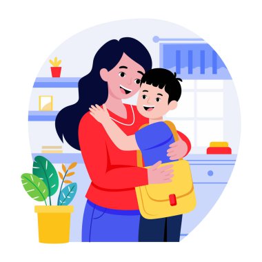 Anne sevgisini gösteren düz bir çizim.