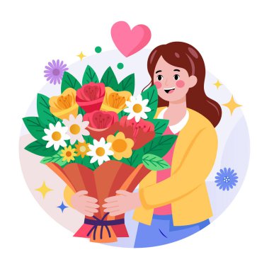 Bir kişinin elinde buket tuttuğunu gösteren düz bir resim