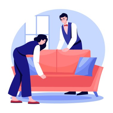 Mobilyaları düzenleyen kişiyi gösteren düz bir çizim