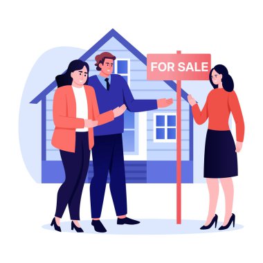 Satılık bir evi gösteren düz bir çizim