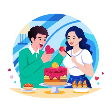 Pasta dekorasyonunu gösteren düz bir çizim