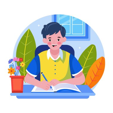 Bir öğrencinin çalışmasını gösteren düz bir resim