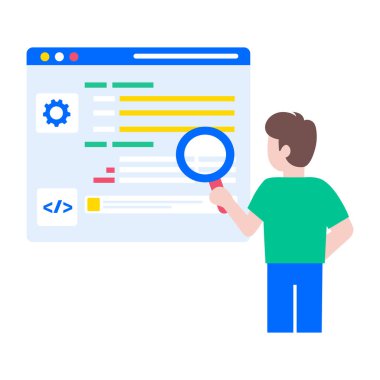 Bir kişinin hata tespiti yaptığını gösteren düz bir çizim