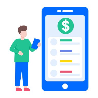 Finans uygulaması kullanan kişiyi gösteren düz bir çizim