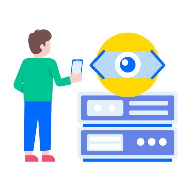 Bir kişinin sunucu izlemesini gösteren düz bir çizim