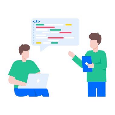 Kodu tartışan kişiyi gösteren düz bir çizim