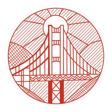 A linear style illustration representing golden gate