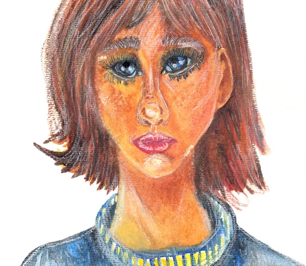 Çizimi Soyut Suluboya Kadın Portresi Sanatsal Portre Suluboya Resim — Stok fotoğraf