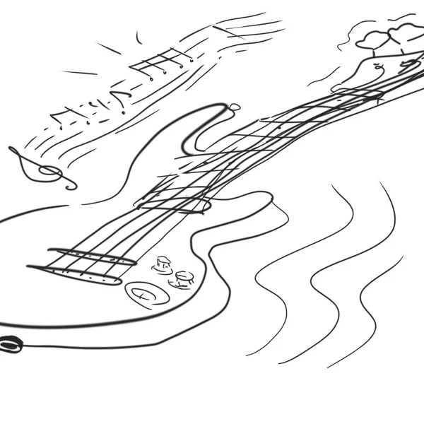 Line art drawing of an electric guitar. Musical instrument concept. Digital illustration isolated on white background.